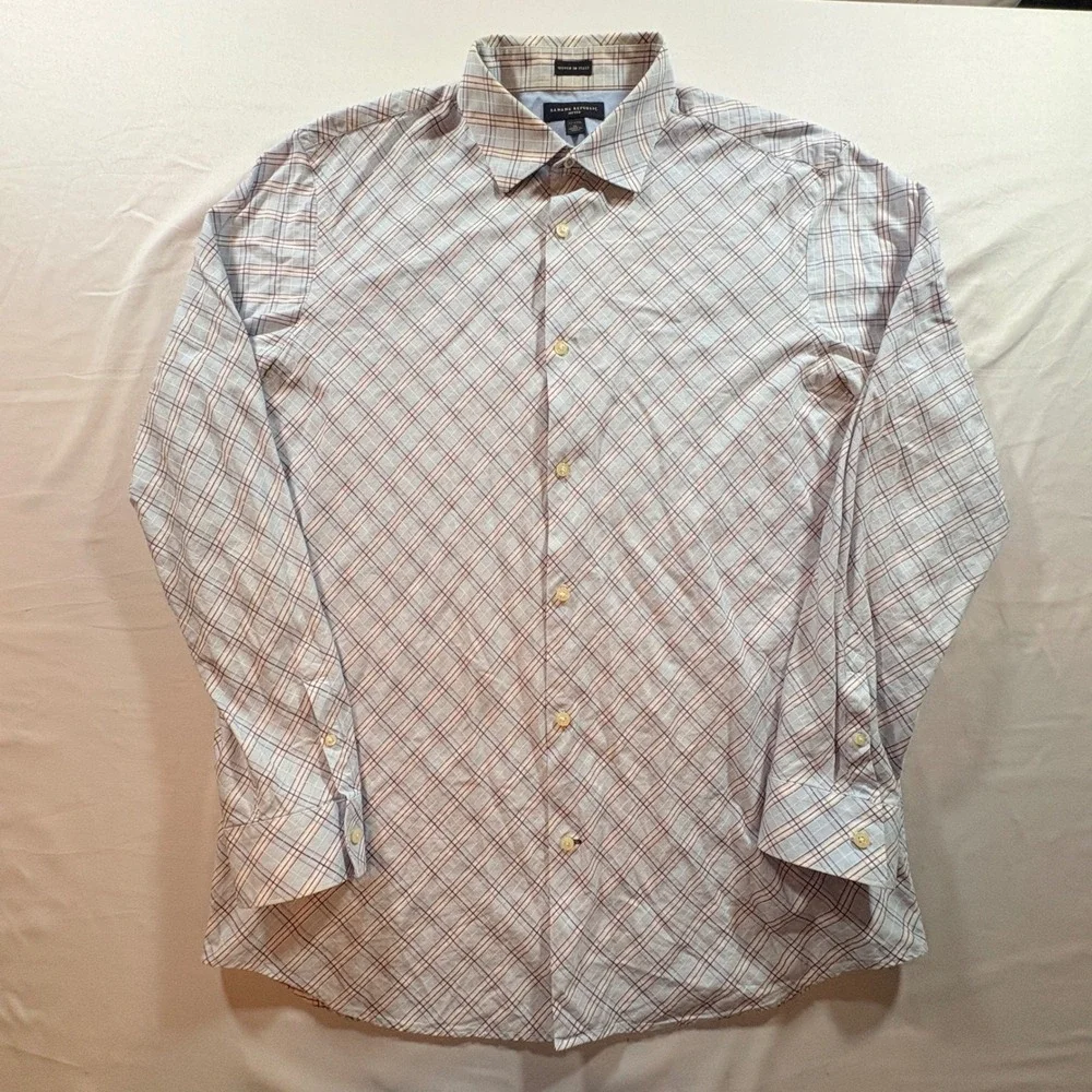 Banana Republic Button Down Shirt Men XL Fitted Blue Purple Plaid Italian Fabric